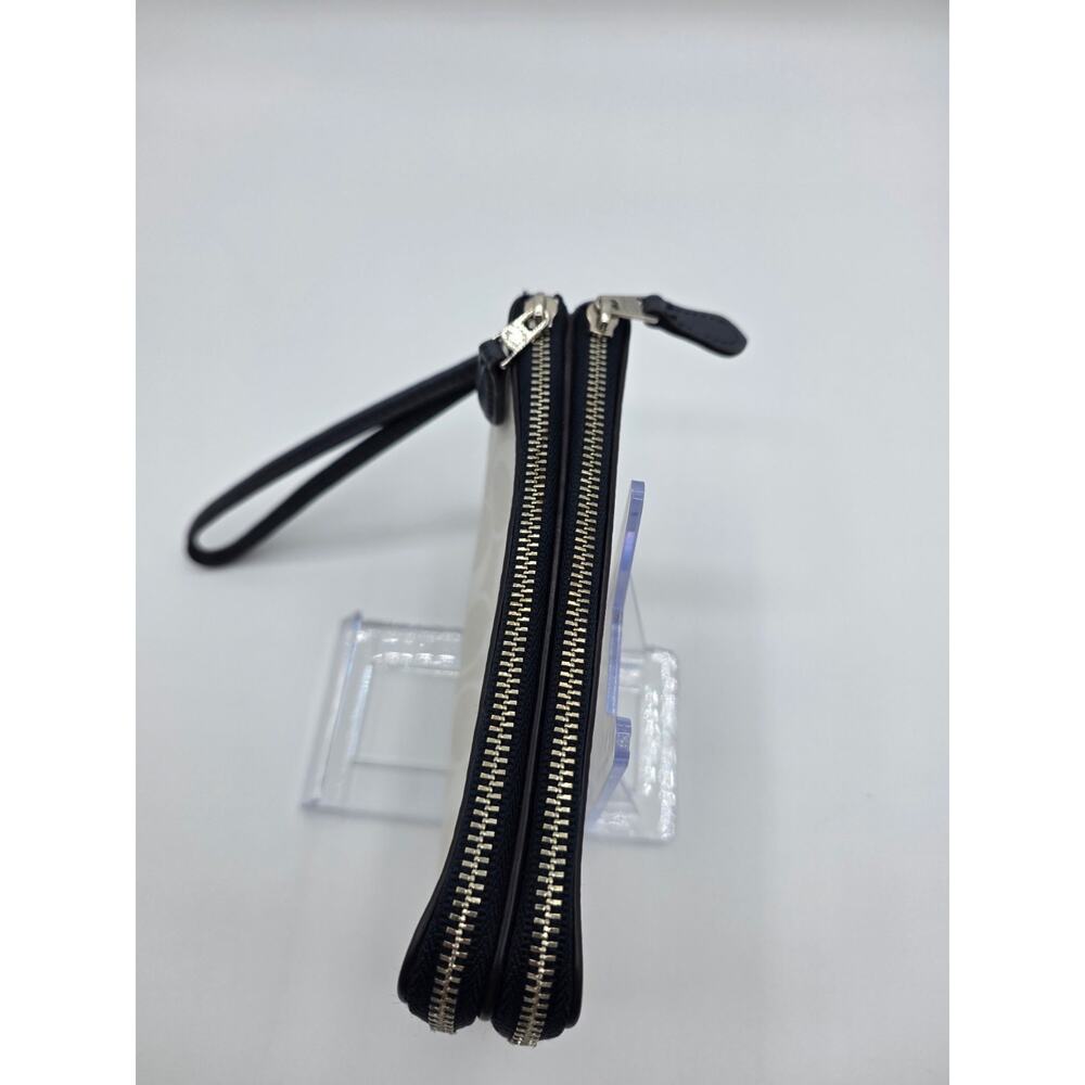 Coach Double Zip Wristlet White Signature C Canvas Black Leather Wallet EUC - Picture 5 of 15